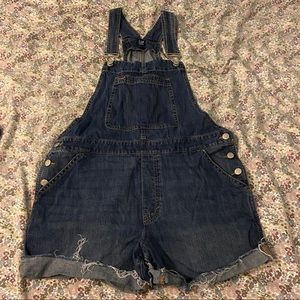GAP Denim Raw Hem Short Overalls Medium Indigo, LP